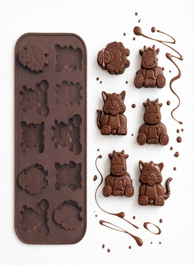 Go Hooked Silicone Chocolate Mould Tray | Animal Shape Design 10 Cavity Chocolate Maker | Flexible Non-Stick Candy Jelly Ice Cube Mold | DIY Chocolate Making Tool for Home Kitchen (Brown) - Image 1