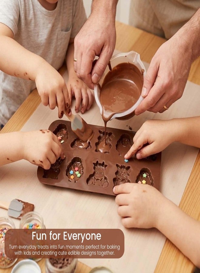 Go Hooked Silicone Chocolate Mould Tray | Animal Shape Design 10 Cavity Chocolate Maker | Flexible Non-Stick Candy Jelly Ice Cube Mold | DIY Chocolate Making Tool for Home Kitchen (Brown) - Image 3