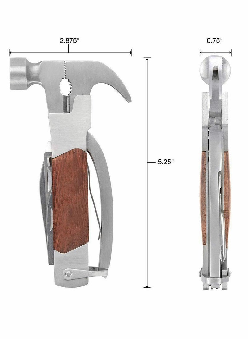 SOLARAE 14-in-1 Stainless Steel Multitool Solid Wood Lifesaving Hammer, Emergency Escape Tool With Knife, Plier, Screwdrivers, Saw, Fish Descaler, Wrench, Bottle Opener Perfect for Camping, Outdoors - Image 4