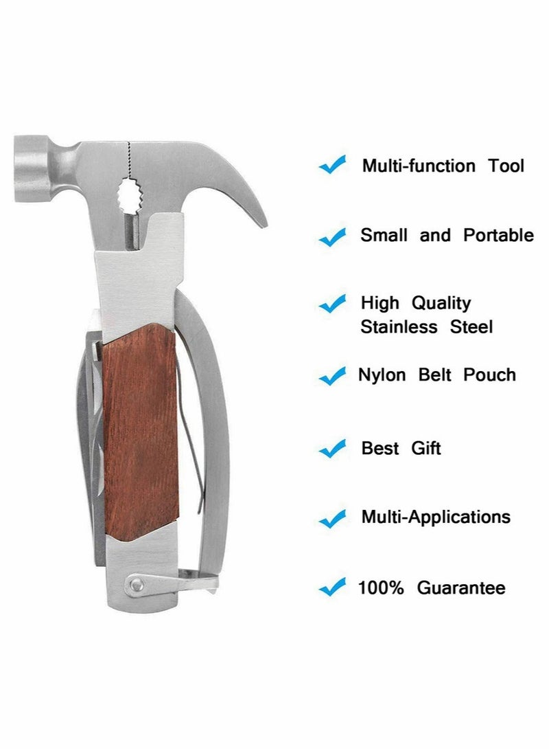 SOLARAE 14-in-1 Stainless Steel Multitool Solid Wood Lifesaving Hammer, Emergency Escape Tool With Knife, Plier, Screwdrivers, Saw, Fish Descaler, Wrench, Bottle Opener Perfect for Camping, Outdoors - Image 3