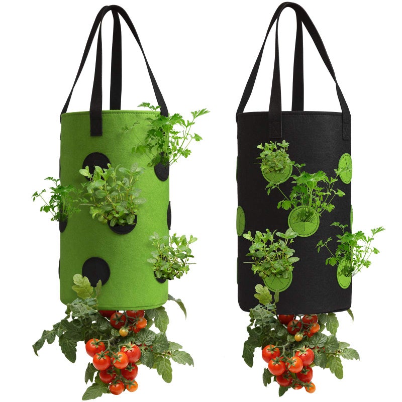 Homyhoo 2 Pack Black and Green Upside Down Tomato & Herb Planter, Hanging Durable Aeration Fabric Strawberry Planter Bags - Image 1