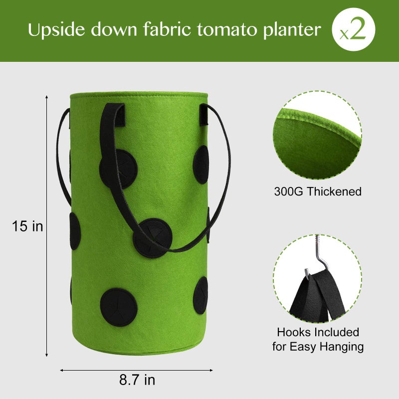 Homyhoo 2 Pack Black and Green Upside Down Tomato & Herb Planter, Hanging Durable Aeration Fabric Strawberry Planter Bags - Image 2