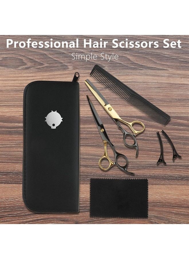 EastyGold - Hair Cutting Scissors Kit Hairdressing Scissor Professional Barber Flat Cut Tooth Scissors Bangs Thinning Shears Set Stainless Steel with Hairpin Comb for Men Women - Image 1