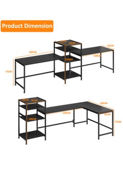 JANTENS Jantens Black Computer Desk With Bookshelf, L-Shape Corner Office Desk For Home Office Student Study  - Image 2