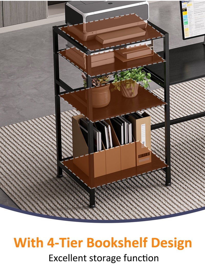 JANTENS - Jantens Black Computer Desk With Bookshelf, L-Shape Corner Office Desk For Home Office Student Study - Image 1