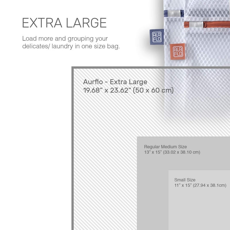 AURFLO Mesh Laundry Bags for Delicates â€“ 2 XLarge Durable Net with Anti Rust Zipper, Hanging Loop-Garment Safe Wash Bags and Organizer for Washing Machine, Lingerie, Jacket, Bra, Shoes, Sweater, Travel. - Image 3