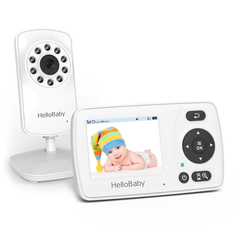 Hellobaby HB30 Video Baby Monitor with Digital Camera and Audio No WiFi No App Safety Baby Monitor 8 Languages Auto Night Vision 1000ft Transmission Range 24 inch Portable Screen White - Image 1