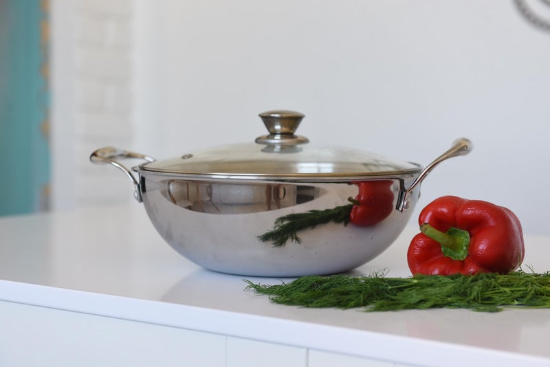 VAYA Hautechef Triply Stainless Steel Kadai with Glass Lid, 20cm, 1.5L, Induction & Gastop Compatible, Heavy-Bottom Kadhai for Deep Frying & Cooking, 100% Pure & Toxin-Free - Image 5