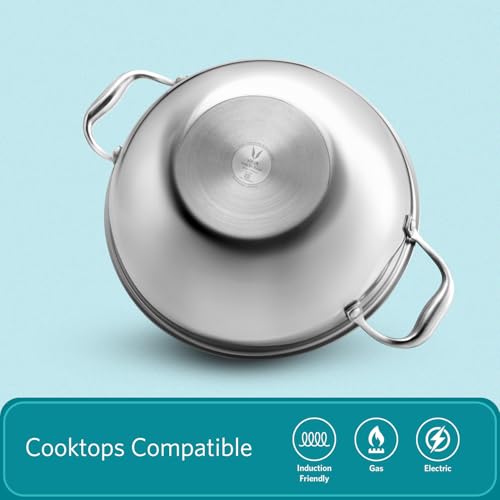 VAYA Hautechef Triply Stainless Steel Kadai with Glass Lid, 20cm, 1.5L, Induction & Gastop Compatible, Heavy-Bottom Kadhai for Deep Frying & Cooking, 100% Pure & Toxin-Free - Image 4