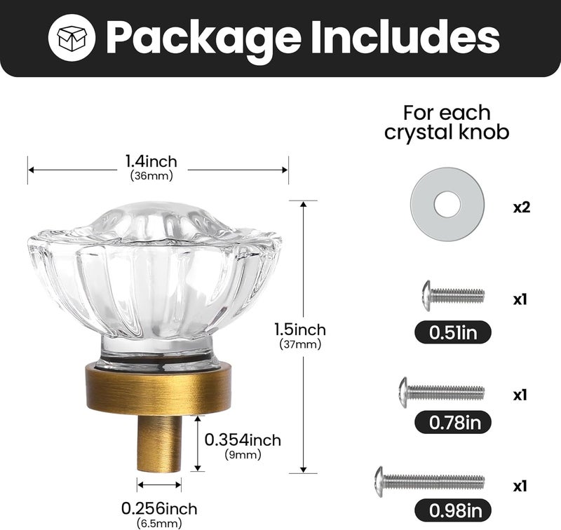 CEYMIO Vintage Cabinet Knobs Crystal Cabinets Knob 8 Pack, Antique Brass Small Pull Clear Crystal For Closet Dresser Drawers Cupboard Wardrobe, Solid Alloy Retro Pulls Single-Hole Old Fashioned Handle - Image 2