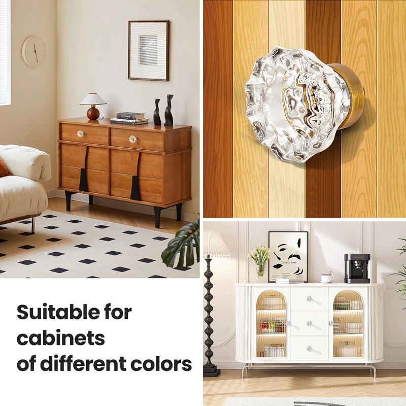 CEYMIO Vintage Cabinet Knobs Crystal Cabinets Knob 8 Pack, Antique Brass Small Pull Clear Crystal For Closet Dresser Drawers Cupboard Wardrobe, Solid Alloy Retro Pulls Single-Hole Old Fashioned Handle - Image 3