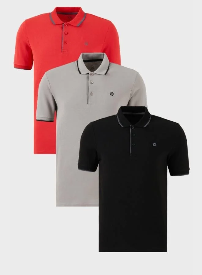 Buratti Buratti Cotton Slim Fit Stripe Detailed Buttoned Polo Collar 3-Pack T Shirt Men's T SHIRT 5902118S3