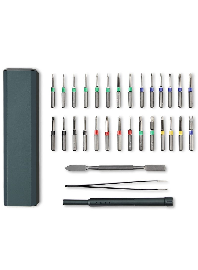 SYOSI مجموعة مفكات دقيقة صغيرة، 31 في 1 مجموعة أدوات إصلاح مفكات مغناطيسية محمولة صغيرة مع علبة ألمنيوم عالية الجودة للساعات، النظارات، الهواتف، الكمبيوتر، والإلكترونيات - Image 2
