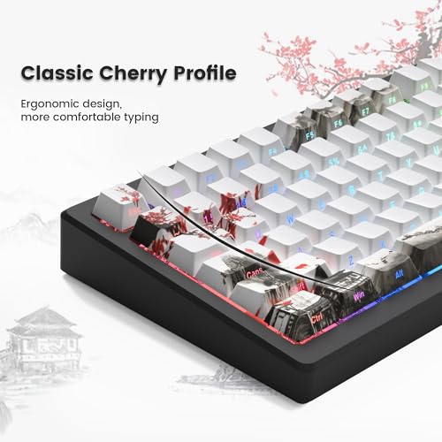 COSTOM Womier PBT Keycaps Set 130 Keys, Custom White Japanese Keyboard Doubleshot Dye Sub Side Print Shine Through Keycaps 60 65 75 100 Percent, Cherry Profile, Cherry Blossom - Image 4