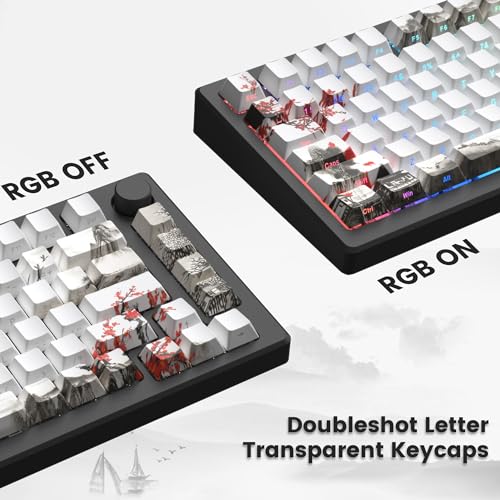 COSTOM Womier PBT Keycaps Set 130 Keys, Custom White Japanese Keyboard Doubleshot Dye Sub Side Print Shine Through Keycaps 60 65 75 100 Percent, Cherry Profile, Cherry Blossom - Image 5