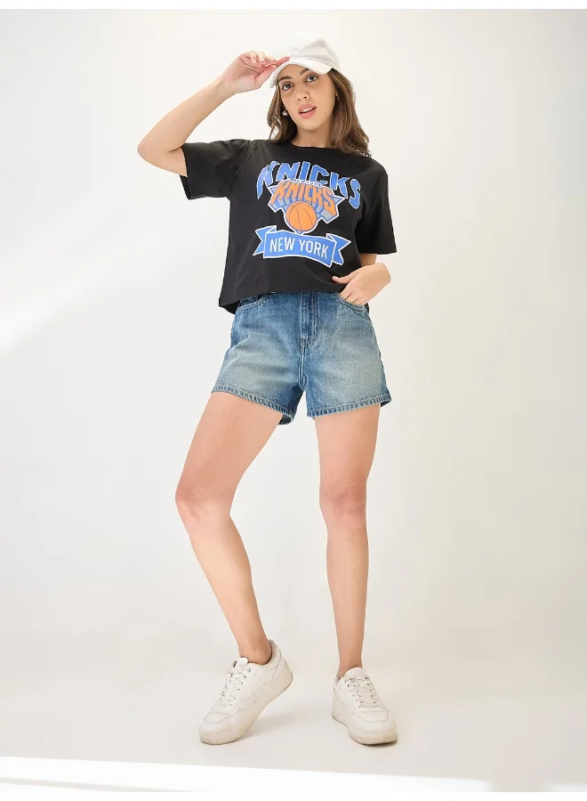 جلو باص Globus Women Slim Fit Mid-Rise Above Knee Denim Shorts