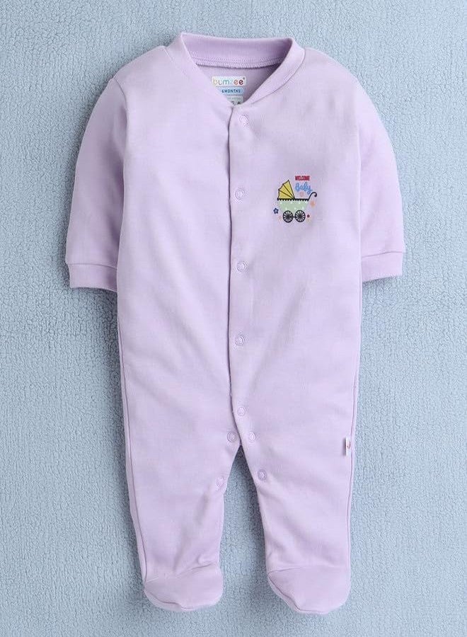 BUMZEE Lavender & White Baby Girls Full Sleeves Sleepsuit Pack of 3 Age - New Born (Peb10049A-lvd) - Image 4