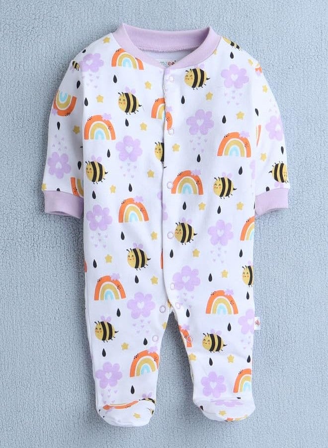 BUMZEE Lavender & White Baby Girls Full Sleeves Sleepsuit Pack of 3 Age - New Born (Peb10049A-lvd) - Image 2