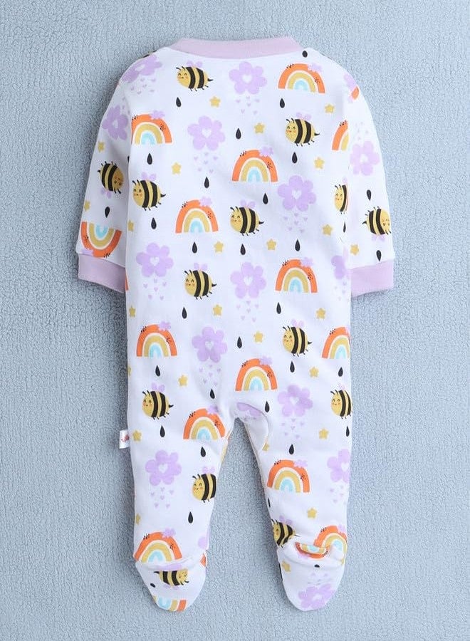 BUMZEE Lavender & White Baby Girls Full Sleeves Sleepsuit Pack of 3 Age - New Born (Peb10049A-lvd) - Image 3