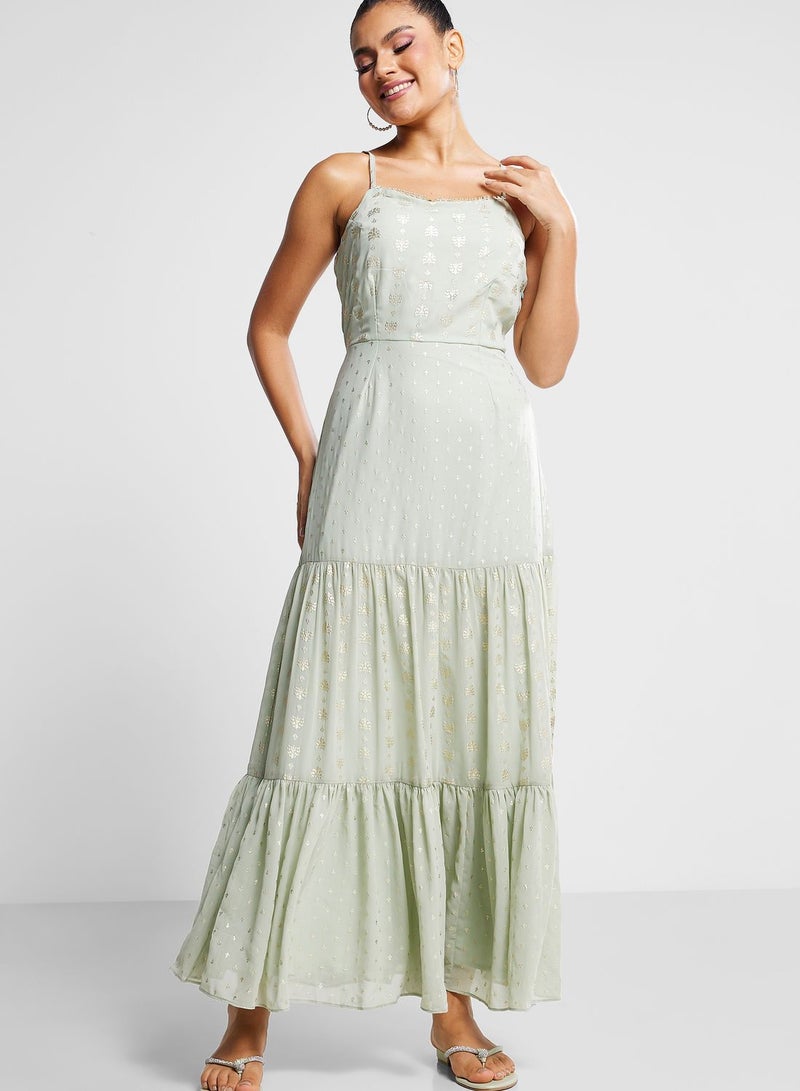 indya Strappy Foil Print Tiered Kurti  - Image 1