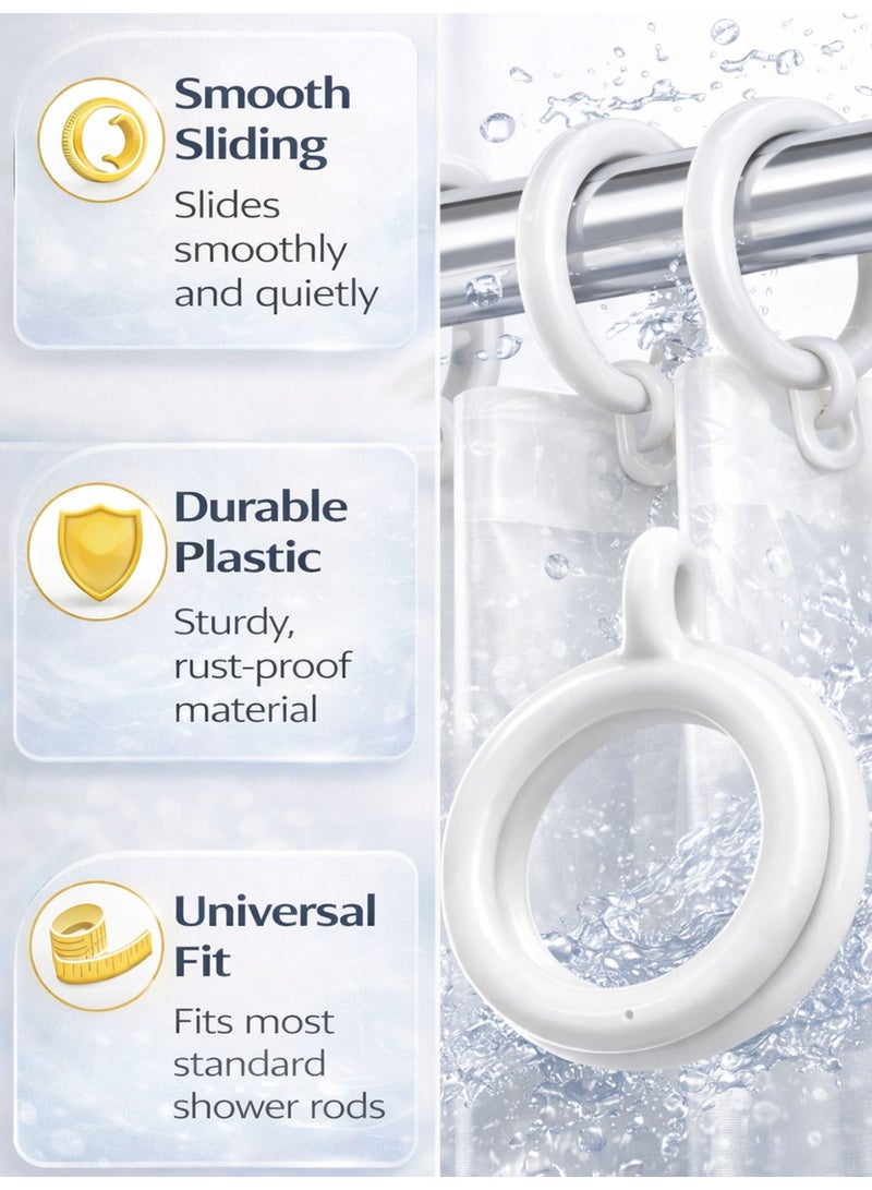 9 PCS White Plastic Curtain Rings 25mm Inner Diameter, Shower Curtain Rings, Smooth Glide Curtain Hooks for Bathroom, Window & Home Use - Image 3