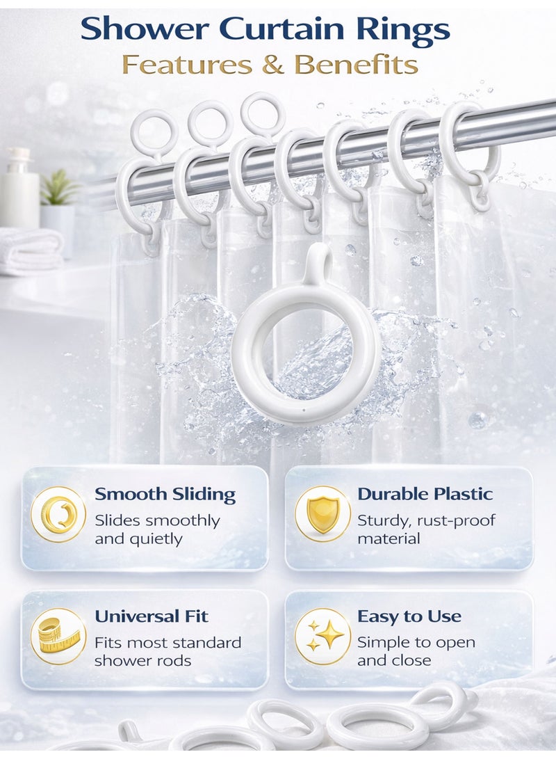 9 PCS White Plastic Curtain Rings 25mm Inner Diameter, Shower Curtain Rings, Smooth Glide Curtain Hooks for Bathroom, Window & Home Use - Image 2