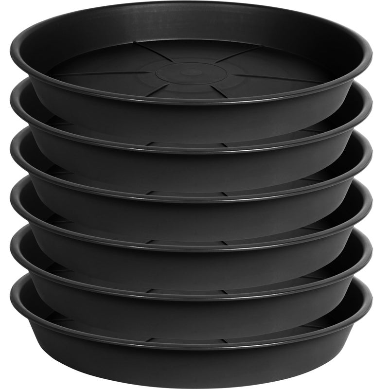 OVZILKI 6 Pack of Plant Saucer Tray 4 6 8 10 12 14 17 19 22 25 inch, Heavy Duty Plastic Pot Plant Drip Trays Saucers for Indoors Outdoor, Plant Water Tray for Planters 4-7" (6", Black) - Image 1