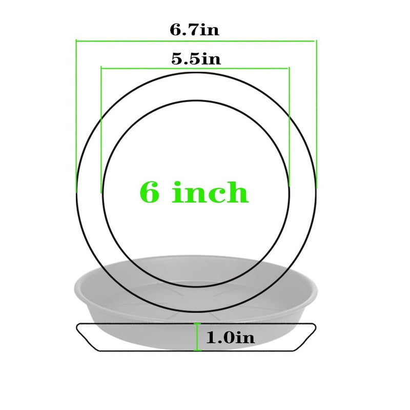 OVZILKI 6 Pack of Plant Saucer Tray 4 6 8 10 12 14 17 19 22 25 inch, Heavy Duty Plastic Pot Plant Drip Trays Saucers for Indoors Outdoor, Plant Water Tray for Planters 4-7" (6", Black) - Image 2