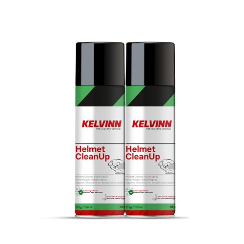 KELVINN Helmet Cleaner Spray 300ml Pack of 2, Quick Dry Anti Odor Anti Bacterial Foam for Helmet Interior Exterior, Removes Sweat Dirt Smell, Safe for Skin Hair, Deep Clean Helmet Care - Image 1