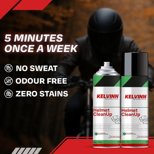 KELVINN Helmet Cleaner Spray 300ml Pack of 2, Quick Dry Anti Odor Anti Bacterial Foam for Helmet Interior Exterior, Removes Sweat Dirt Smell, Safe for Skin Hair, Deep Clean Helmet Care - Image 4