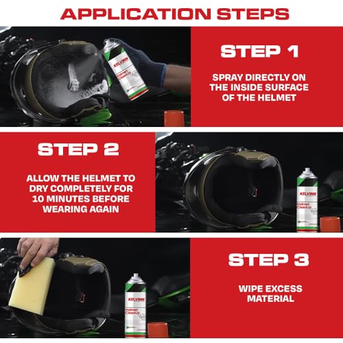 KELVINN Helmet Cleaner Spray 300ml Pack of 2, Quick Dry Anti Odor Anti Bacterial Foam for Helmet Interior Exterior, Removes Sweat Dirt Smell, Safe for Skin Hair, Deep Clean Helmet Care - Image 3