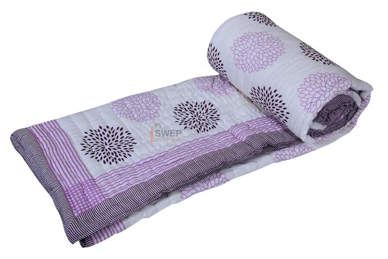 Swep & Shop Swep & Shop Hand Block Jaipuri razai/Quilt with Latest Print Double Bed Quilt with Cotton Soft and Light Weight (90 x 105 inch) Reversible Color - All Seasons Comfort Quilt - Image 4