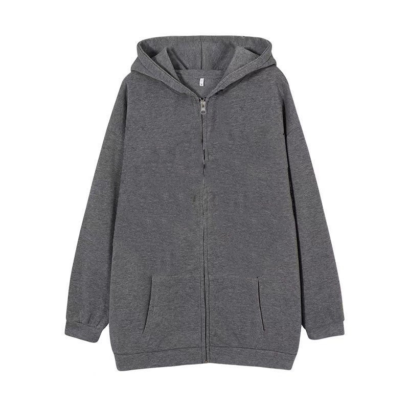 Generic Solid Color Cross-border Sweater Supply Full Zip Hoodie Mens Blank Cardigan Zip Hoodie Sweater in stock Dark gray (short zipper)