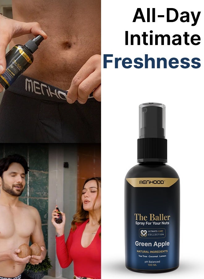 Menhood - Baller Fresh for Men Private Parts | Intimate Perfume | All Day Fresh| Prevents Itching, Sweating and Irritation Down There | 100 ML (Fragrance - Green Apple) - Image 1