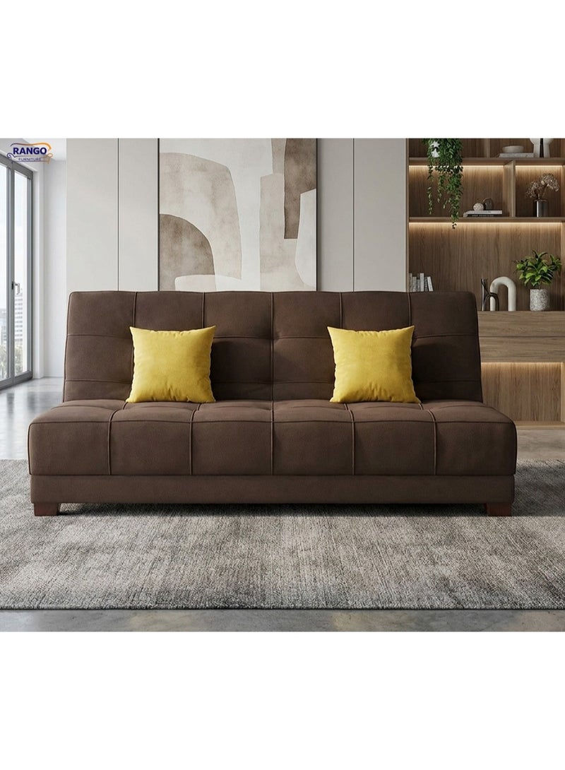 رانجو كنبة سرير3×1من رانجو للاثاث 120×190×40 سم متعددة الاستخدامات وأنيقه هي إضافة إلى أي منزل، مصممه لتوفير المساحة والراحة في نفس الوقت، مما يجعلها مثاليه للمساحات الصغيرة وغرفة المعيشة والمكتب وغرف الأطفال تستخدم امام التليفزيون تتحول بسهولة إلى سرير120×190 سم، واسفنج عالي الكثافه مع طبقة من الفايبر والقماش.اللون بني - Image 1