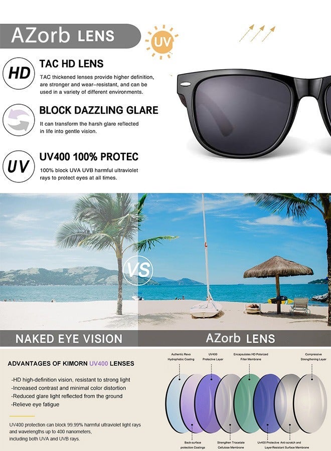 AZorb Wood Polarized Sunglasses for Men and Women Cool Style Eye Retro Sun Glassess with Wooden Temple Mens Womens UV400 Protection Shades - Image 2