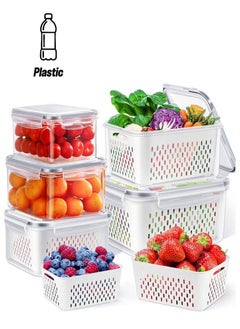5Pcs Food Storage, Fridge Storage Organizer with Removable Draining Colanders and Lid, Leakproof Fridge Organizer for Fruit, Vegetables, Salad, Berry, Lettuce and Meat Keeper Fresh