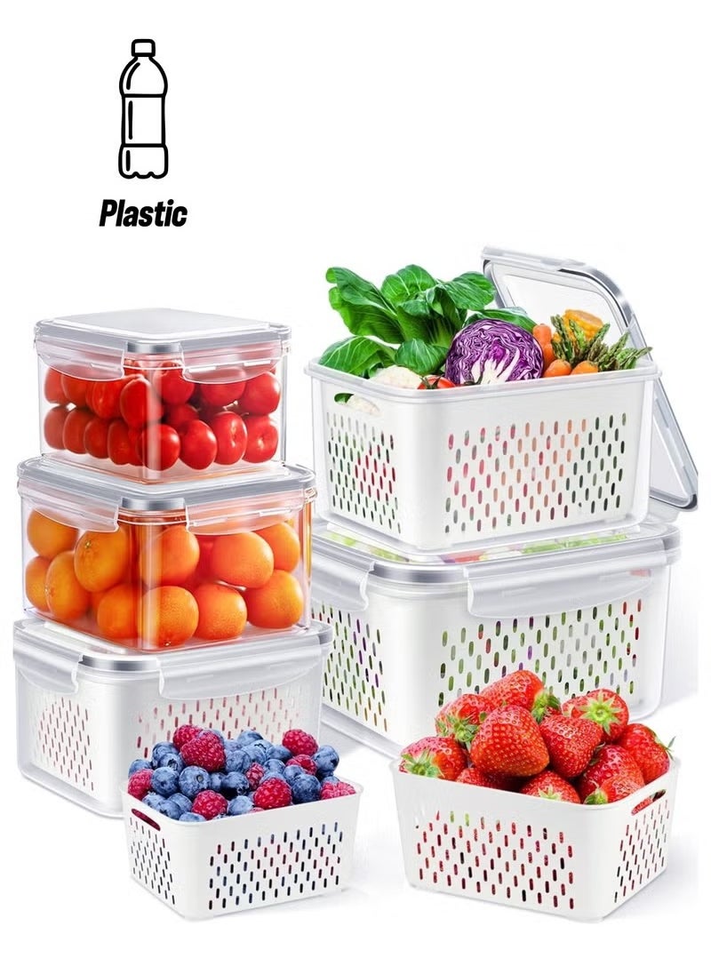Yoawllty - 5Pcs Food Storage, Fridge Storage Organizer with Removable Draining Colanders and Lid, Leakproof Fridge Organizer for Fruit, Vegetables, Salad, Berry, Lettuce and Meat Keeper Fresh - Image 1
