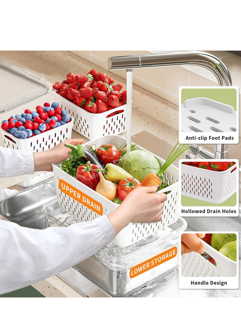 Yoawllty - 5Pcs Food Storage, Fridge Storage Organizer with Removable Draining Colanders and Lid, Leakproof Fridge Organizer for Fruit, Vegetables, Salad, Berry, Lettuce and Meat Keeper Fresh - Image 1