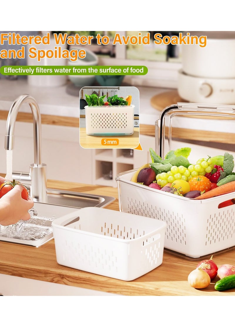 Yoawllty - 5Pcs Food Storage, Fridge Storage Organizer with Removable Draining Colanders and Lid, Leakproof Fridge Organizer for Fruit, Vegetables, Salad, Berry, Lettuce and Meat Keeper Fresh - Image 1
