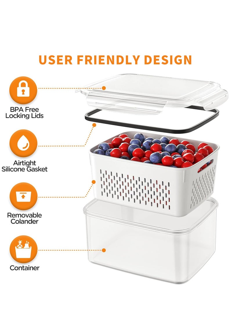 Yoawllty - 5Pcs Food Storage, Fridge Storage Organizer with Removable Draining Colanders and Lid, Leakproof Fridge Organizer for Fruit, Vegetables, Salad, Berry, Lettuce and Meat Keeper Fresh - Image 1