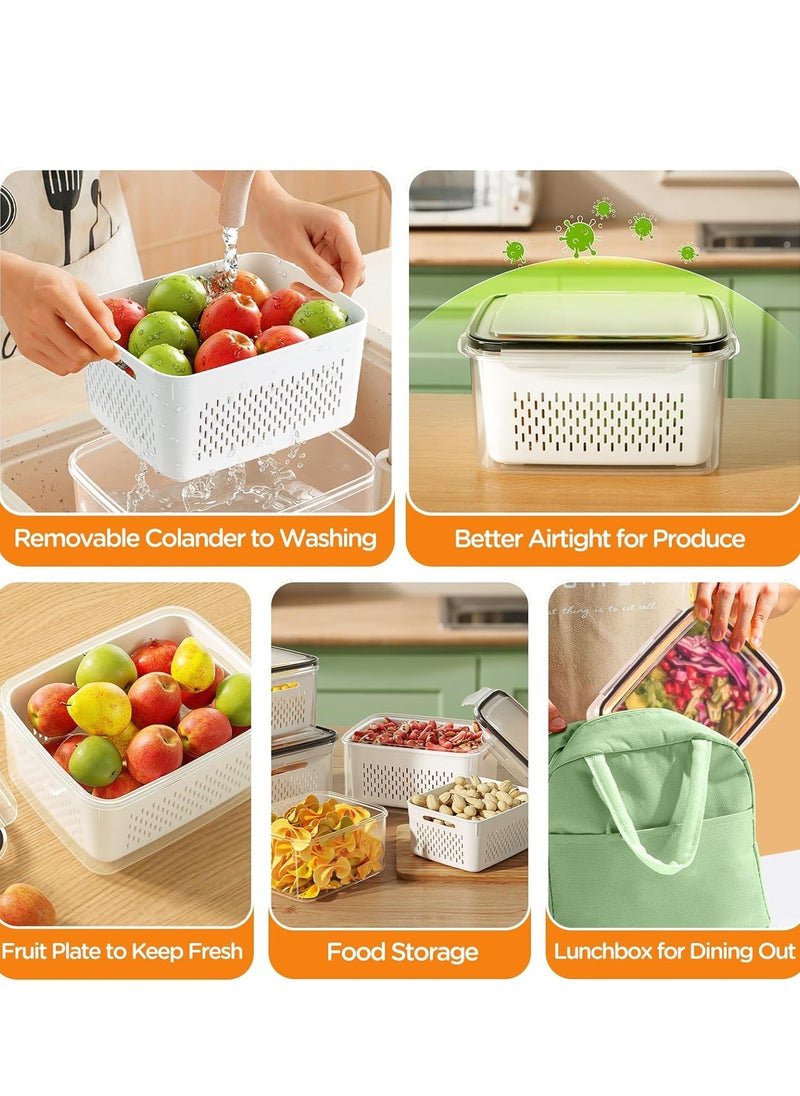 Yoawllty - 5Pcs Food Storage, Fridge Storage Organizer with Removable Draining Colanders and Lid, Leakproof Fridge Organizer for Fruit, Vegetables, Salad, Berry, Lettuce and Meat Keeper Fresh - Image 1