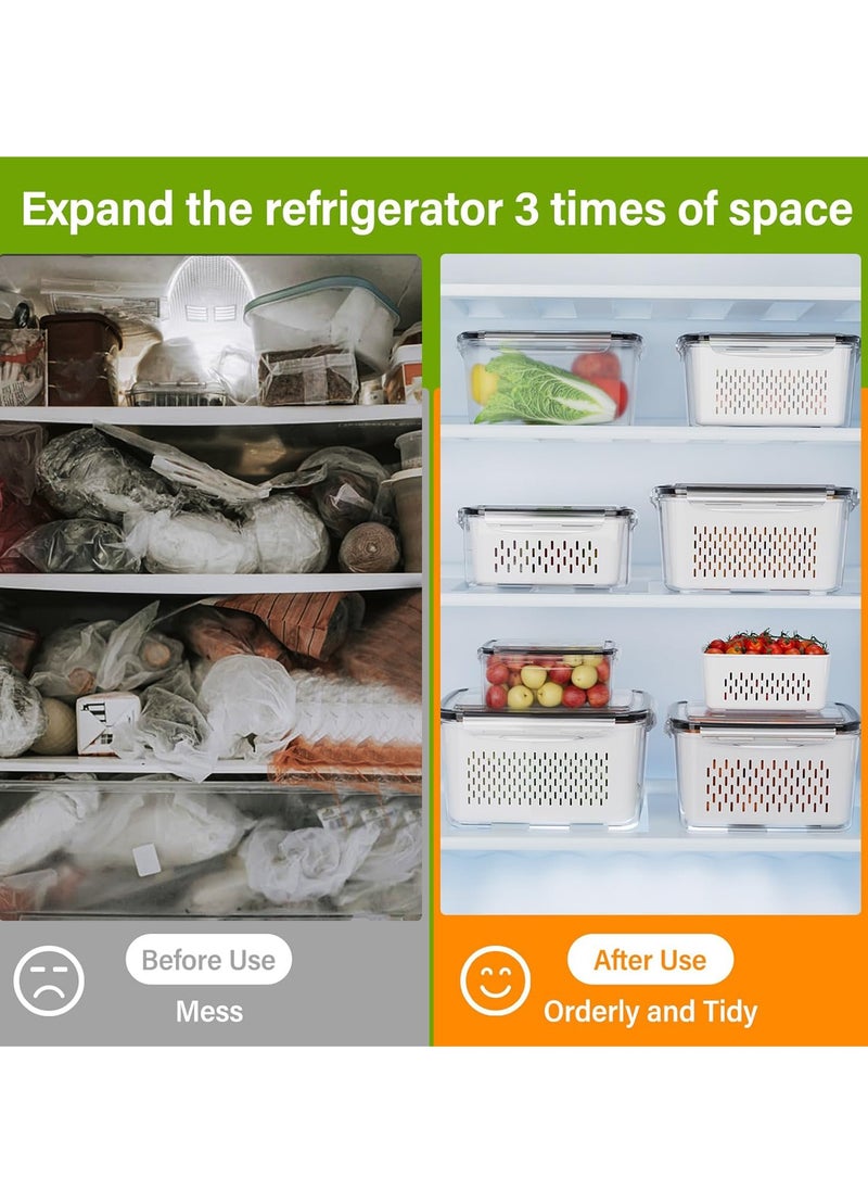 Yoawllty - 5Pcs Food Storage, Fridge Storage Organizer with Removable Draining Colanders and Lid, Leakproof Fridge Organizer for Fruit, Vegetables, Salad, Berry, Lettuce and Meat Keeper Fresh - Image 1