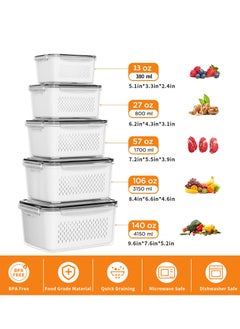 Yoawllty 5Pcs Food Storage, Fridge Storage Organizer with Removable Draining Colanders and Lid, Leakproof Fridge Organizer for Fruit, Vegetables, Salad, Berry, Lettuce and Meat Keeper Fresh  - Image 3