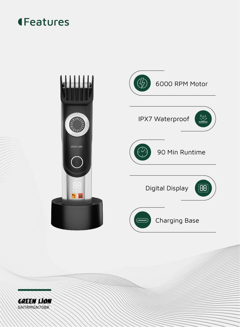 GREEN LION Trim Gen''70 Body Hair Trimmer with 6000 RPM Motor & 90 Min Runtime / 2 Guide Combs / 2 Speed Levels / LED Status Indicator / Corded & Cordless / Charging Base - Black - Image 2