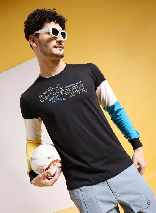 The Indian Garage Co The Indian Garage Co Men Black Color Block Printed Casual T-Shirt