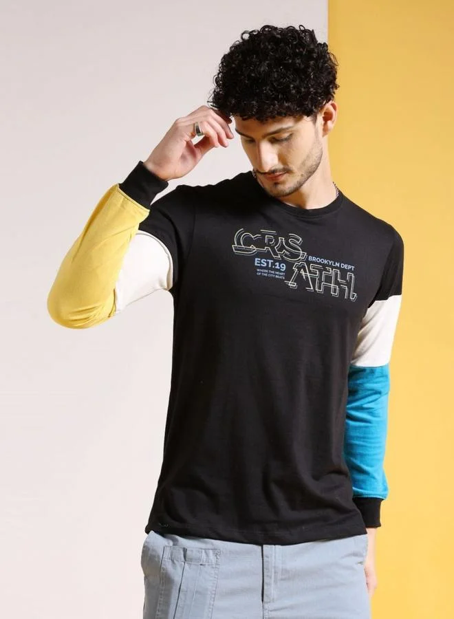 The Indian Garage Co The Indian Garage Co Men Black Color Block Printed Casual T-Shirt
