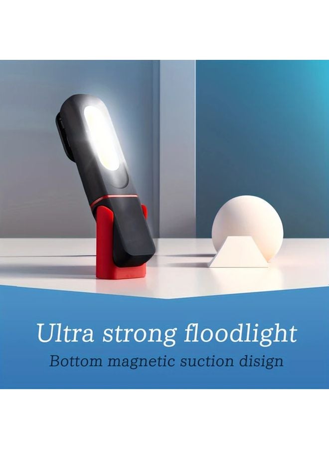 Black Red Rechargeable LED Work Light COB Technology Magnetic Base USB Charging 1200mAh - Image 2