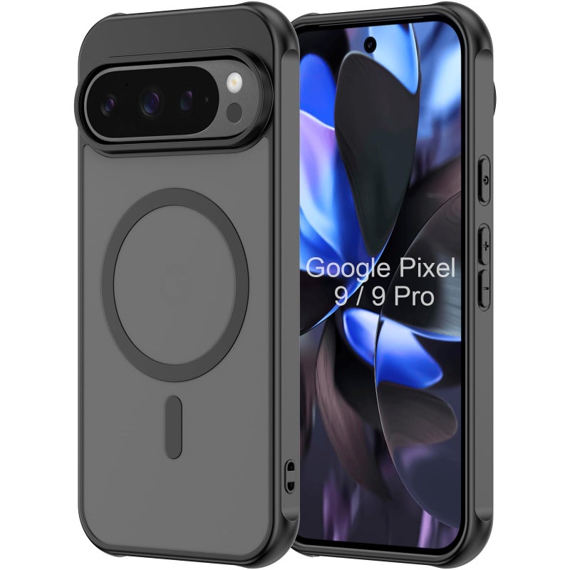 YNMEacc Magnetic for Google Pixel 9/9 Pro Case, Compatible with MagSafe and Pixelsnap Charger [Military Grade Protection] Translucent Matte Back Slim Anti-Scratch Phone Cover, Black - Image 1