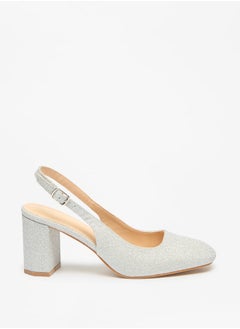 Women's Textured Block Heeled Pumps With Buckle Closure